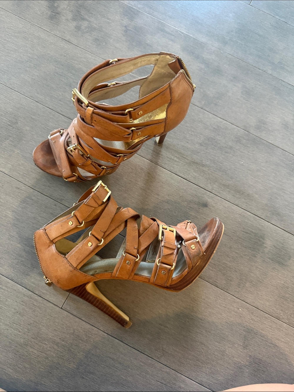 Michael Kors Cognac Multi-Strap High Heel Sandals